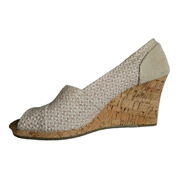 Toms Natural Woven Triangle & Cork Wedge Tan Shoes Womens 8.5 - Picture 3 of 7